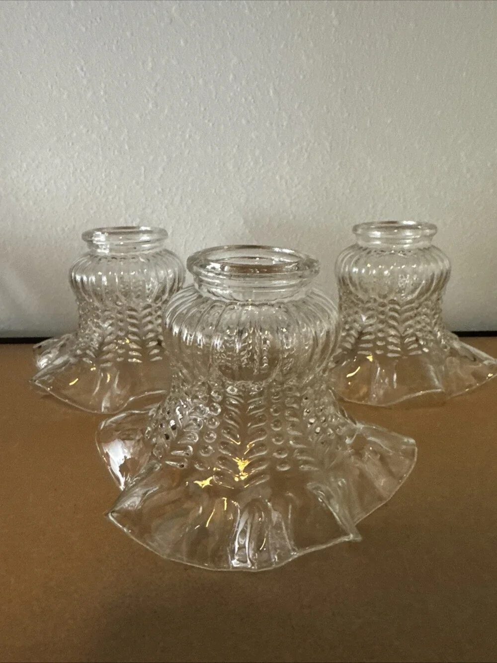 Vintage Ruffled Lamp Shades Pressed Glass Replacement 1900s Mcm Art Deco Estate